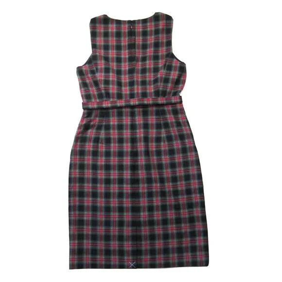 NWT J.Crew Belted Sheath Dress in Red Green Multi Black Steward Tartan Dress 16T